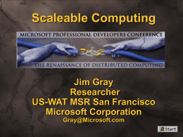 Scaleable Computing  Jim Gray Researcher US-WAT MSR San Francisco Microsoft Corporation Gray@Microsoft.com ™ Outline    Why scaleable servers? Problems and solutions for scaleable servers            How Internet Information Server revolutionizes OLTP “Wolfpack”