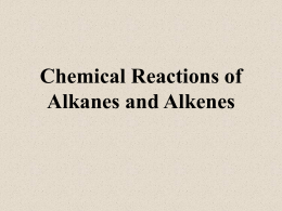 Chemical Reactions of Alkanes and Alkenes 1. Structure cyclohexane cyclohexene CH2 CH2 H2C  CH2 CH2 HC  H2C  HC  CH2  CH2  Or H H  CH2  Or H  H H  C  CH2  H  H H  C  H  C  C  H  C  C  H  H  C  C  H  C  C  H  C  H H  H H  H  C H  H H Table: 2-7 Cyclohexane Polarity Non-polar Solubility Insoluble H2SO4 None Br2 before Orange Br2 after Orange KMnO4 Purple KMnO4 Purple  Cyclohexene Non-polar Insoluble Cloudy Orange Colourless Purple Brown.