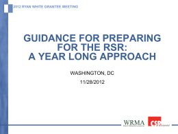 2012 RYAN WHITE GRANTEE MEETING  GUIDANCE FOR PREPARING FOR THE RSR: A YEAR LONG APPROACH WASHINGTON, DC 11/28/2012