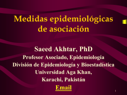 Medidas epidemiológicas de asociación Saeed Akhtar, PhD Profesor Asociado, Epidemiología División de Epidemiología y Bioestadística Universidad Aga Khan, Karachi, Pakistán  Email.