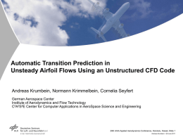 Automatic Transition Prediction in Unsteady Airfoil Flows Using an Unstructured CFD Code  Andreas Krumbein, Normann Krimmelbein, Cornelia Seyfert German Aerospace Center Institute of Aerodynamics.
