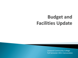 Leeward Community College Fall Semester 2011 Convocation   Budget ◦ Recap of the 2011 Legislative Session  Operating Budget  Capital Improvement Program (CIP) Budget  ◦