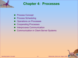 Chapter 4: Processes  Process Concept  Process Scheduling  Operations on Processes  Cooperating Processes  Interprocess Communication  Communication in Client-Server Systems  Operating System Concepts  4.1  Silberschatz,