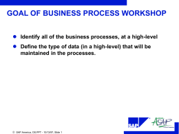 GOAL OF BUSINESS PROCESS WORKSHOP  Identify all of the business processes, at a high-level   Define the type of data (in.