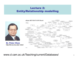 Lecture 2: Entity/Relationship modelling  Dr. Peter Chen http://bit.csc.lsu.edu/~chen/  www.cl.cam.ac.uk/Teaching/current/Databases/ Database design lifecycle • Requirements analysis – User needs; what must database do?  • Conceptual design – High-level description;