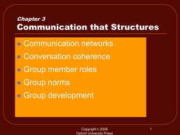 Chapter 3  Communication that Structures   Communication networks    Conversation coherence    Group member roles    Group norms    Group development  Copyright c 2006 Oxford University Press.