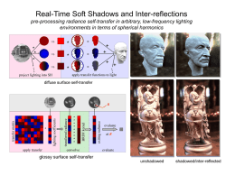 Real-Time Soft Shadows and Inter-reflections pre-processing radiance self-transfer in arbitrary, low-frequency lighting environments in terms of spherical harmonics     * * *    .. .    *  =  *  =  + +  +  *  project lighting into SH  =  + .  .. apply transfer.