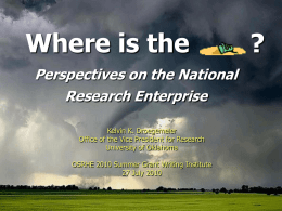 Where is the Perspectives on the National Research Enterprise Kelvin K. Droegemeier Office of the Vice President for Research University of Oklahoma OSRHE 2010 Summer Grant.