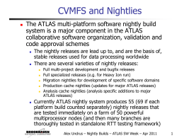 CVMFS and Nightlies   The ATLAS multi-platform software nightly build system is a major component in the ATLAS collaborative software organization, validation and code approval.