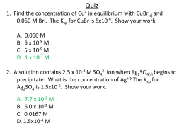 Quiz 1. Find the concentration of Cu+ in equilibrium with CuBr(s) and 0.050 M Br-.