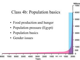 Class 4b: Population basics • • • •  Food production and hunger Population pressure (Egypt) Population basics Gender issues.