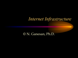 Internet Infrastructure © N. Ganesan, Ph.D. Chapter Objectives • Bring together in perspective various components of the Internet – Network Infrastructure – Communication Infrastructure – Organizations.