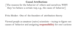 Causal Attributions [The reasons for the behavior of others and ourselves; WHY they/we behave a certain way, e.g., the cause of behavior]  Fritz.