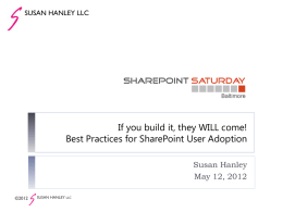 SUSAN HANLEY LLC  If you build it, they WILL come! Best Practices for SharePoint User Adoption Susan Hanley May 12, 2012 ©2012  SUSAN HANLEY LLC.