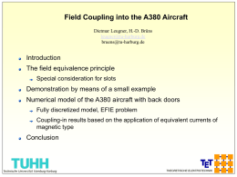 Field Coupling into the A380 Aircraft Dietmar Leugner, H.-D. Brüns leugner@tu-harburg.de bruens@tu-harburg.de  Introduction The field equivalence principle Special consideration for slots  Demonstration by means of a small.