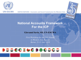 National Accounts Framework For the ICP Giovanni Savio, SD, UN-ESCWA First Workshop for the 2011 Round in Western Asia Region Beirut, 21-22 July 2010
