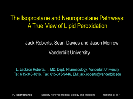 The Isoprostane and Neuroprostane Pathways: A True View of Lipid Peroxidation Jack Roberts, Sean Davies and Jason Morrow  Vanderbilt University L.