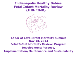 Indianapolis Healthy Babies Fetal Infant Mortality Review (IHB-FIMR)  Labor of Love Infant Mortality Summit Nov 13, 2014 Fetal Infant Mortality Review: Program Development/Purpose, Implementation/Maintenance and Sustainability.