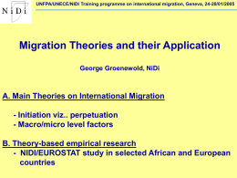 UNFPA/UNECE/NIDI Training programme on international migration, Geneva, 24-28/01/2005  Migration Theories and their Application George Groenewold, NiDi  A.