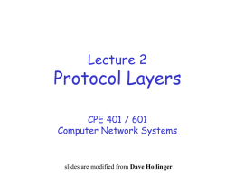 Lecture 2  Protocol Layers CPE 401 / 601 Computer Network Systems  slides are modified from Dave Hollinger.