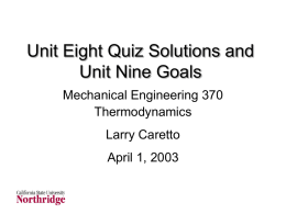 Unit Eight Quiz Solutions and Unit Nine Goals Mechanical Engineering 370 Thermodynamics Larry Caretto  April 1, 2003