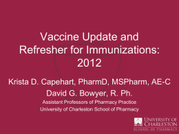 Vaccine Update and Refresher for Immunizations:Krista D. Capehart, PharmD, MSPharm, AE-C David G.