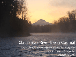 Clackamas River Basin Council Lower Columbia River Conservation and Recovery Plan Implementer’s Perspective August 19, 2013