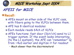 MICE Workshop Sept 2004  AFEII for MICE Recall:  AFEs mount on ether side of the VLPC cass, with fibers going to the VLPCs between.