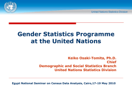 Gender Statistics Programme at the United Nations Keiko Osaki-Tomita, Ph.D. Chief Demographic and Social Statistics Branch United Nations Statistics Division  Egypt National Seminar on Census Data.