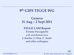 9th GIFS TIGGE WG Geneva 31 Aug – 2 Sept 2011 TIGGE LAM Report Tiziana Paccagnella with contributions from  J.