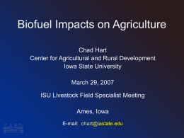Biofuel Impacts on Agriculture Chad Hart Center for Agricultural and Rural Development Iowa State University March 29, 2007 ISU Livestock Field Specialist Meeting Ames, Iowa E-mail: chart@iastate.edu.