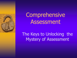 Comprehensive Assessment The Keys to Unlocking the Mystery of Assessment Objectives:  Share practices with staff from  other facilities  Understand what data collection is and what.