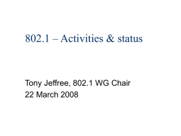 802.1 – Activities & status  Tony Jeffree, 802.1 WG Chair 22 March 2008