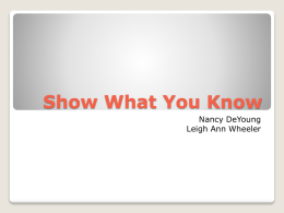 Show What You Know Nancy DeYoung Leigh Ann Wheeler   Chalk Talk ◦ Thinking is….  Show What You Know.