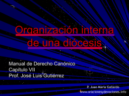 Organización interna de una diócesis Manual de Derecho Canónico Capítulo VII Prof. José Luis Gutiérrez P.