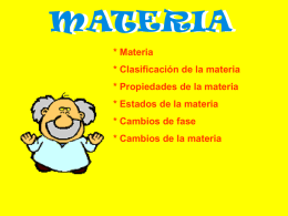 MATERIA MATERIA * Materia * Clasificación de la materia * Propiedades de la materia * Estados de la materia * Cambios de fase  * Cambios de la.