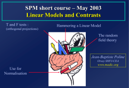 SPM short course – May 2003 Linear Models and Contrasts T and F tests :  Hammering a Linear Model  (orthogonal projections)  The random field theory  Jean-Baptiste Poline Orsay.