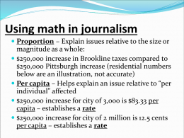 Using math in journalism  Proportion – Explain issues relative to the size or magnitude as a whole:  $250,000 increase in Brookline.