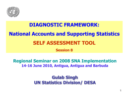 DIAGNOSTIC FRAMEWORK: National Accounts and Supporting Statistics SELF ASSESSMENT TOOL Session 8  Regional Seminar on 2008 SNA Implementation 14-16 June 2010, Antigua, Antigua and Barbuda  Gulab.