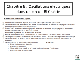 Chapitre 8 : Oscillations électriques dans un circuit RLC série I Décharge d’un condensateur dans une bobine : 1) Etude expérimentale : Voir.
