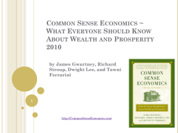 COMMON SENSE ECONOMICS ~ WHAT EVERYONE SHOULD KNOW ABOUT WEALTH AND PROSPERITYby James Gwartney, Richard Stroup, Dwight Lee, and Tawni Ferrarini  http://CommonSenseEconomics.com/