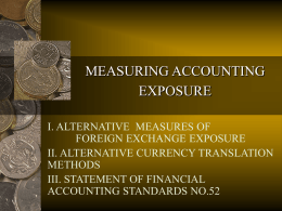 MEASURING ACCOUNTING EXPOSURE I. ALTERNATIVE MEASURES OF FOREIGN EXCHANGE EXPOSURE II. ALTERNATIVE CURRENCY TRANSLATION METHODS III.