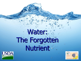 Water: The Forgotten Nutrient 6 Essential Nutrients: • Carbohydrates • Protein • Fats • Vitamins • Minerals  • WATER.