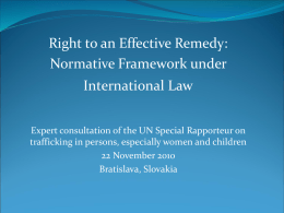 Right to an Effective Remedy: Normative Framework under International Law Expert consultation of the UN Special Rapporteur on trafficking in persons, especially women and.