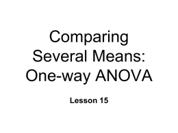 Comparing Several Means: One-way ANOVA Lesson 15 Analysis of Variance or ANOVA  Comparing 2 or more treatments   i.e., groups   Simultaneously  H 0: m 1 = m.
