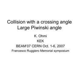 Collision with a crossing angle Large Piwinski angle K. Ohmi KEK BEAM’07 CERN Oct.