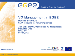 Enabling Grids for E-sciencE  VO Management in EGEE Maurice Bouwhuis SARA computing and networking services Joint EGEE and OSG Workshop on VO Management in Production.