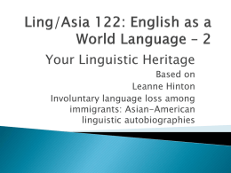Your Linguistic Heritage Based on Leanne Hinton Involuntary language loss among immigrants: Asian-American linguistic autobiographies.