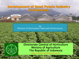 Development of Seed Potato Industry in Indonesia  by Director of Horticulture Seed and Infrastructure  Directorate General of Horticulture Ministry of Agriculture The Republic of Indonesia http://www.hortikultura.go.id.