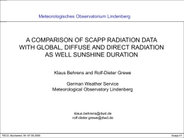 Meteorologisches Observatorium Lindenberg  A COMPARISON OF SCAPP RADIATION DATA WITH GLOBAL, DIFFUSE AND DIRECT RADIATION AS WELL SUNSHINE DURATION Klaus Behrens and Rolf-Dieter Grewe German.